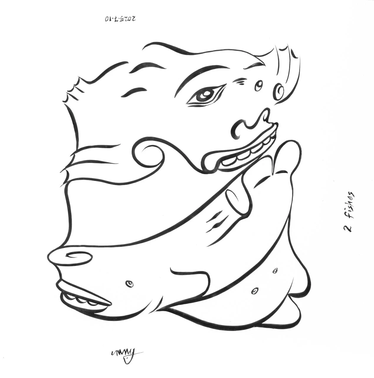  2 Fishes 12 x 12  Ink on Board  Inquire for Pricing  