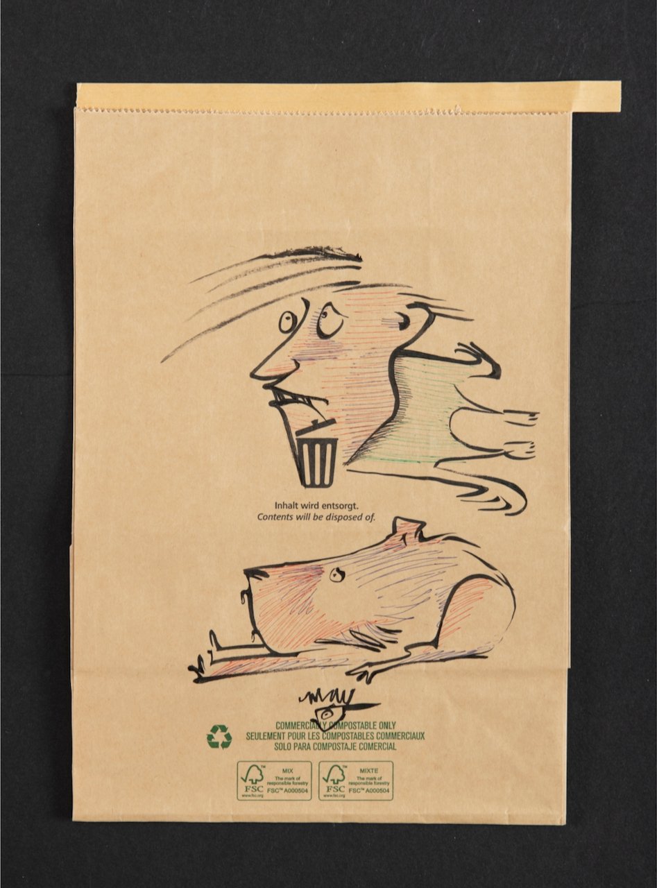  Spuckbeutel 1 12.2 x 8.2  Graphite and pen sketches on brown paper transit bag  Inquire for Pricing  