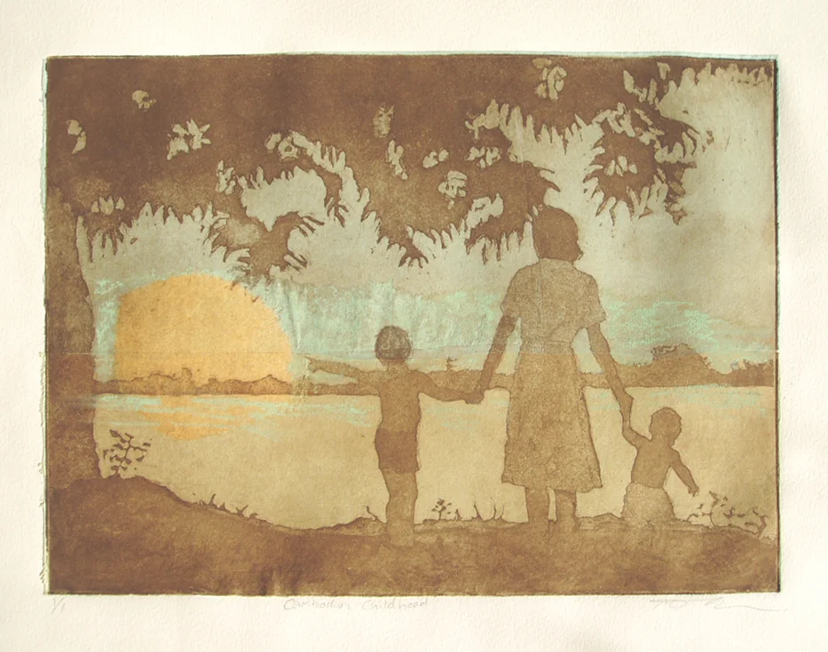   These images are hand colored etchings in which I used client's photographs as references, darkening the figures into silhouette. If you have a favorite image of your family together consider a silhouette etching as a creative option to a tradition