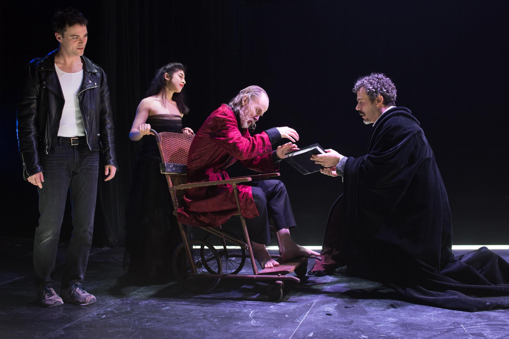 Josh Carpenter as Mephistophilis, Leigha Kato as Evil Angel, John Basiulis as Lucifer, Gregory Isaac as Faustus - Photo by Shawn May