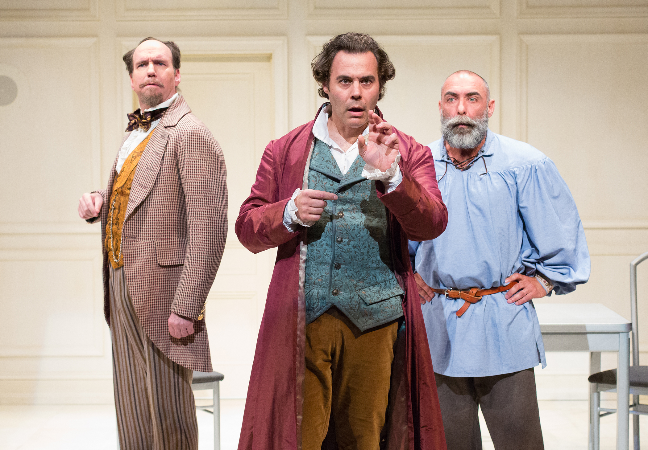 Brian McCann as Dickens, Gregory Isaac as Jefferson, and Andrew Criss as Tolstoy Photo by Mark Garvin
