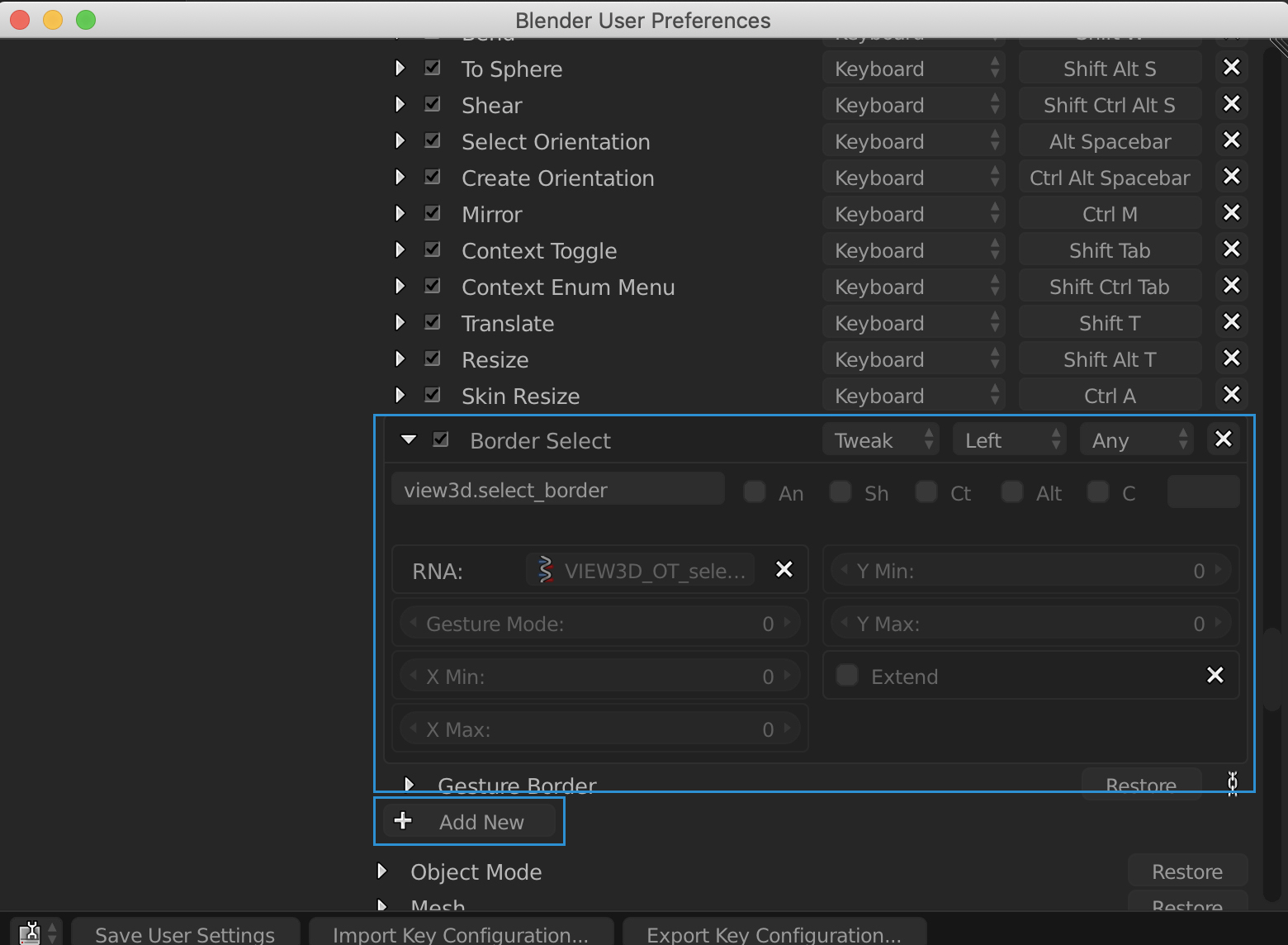 Create a new border select command(you will have 2 border select commands in the 3D View drop down section after doing this. The other being the original one with the b key shortcut. You can turn that one off once the new one is created). - Go File > User Preferences > Input(tab) - Navigate to the “3D View” section and drop it down - Drop down the “3D Globals” section below that - Scroll to the bottom of the section and click the “+ Add New” button - Enter in the settings shown in the above image