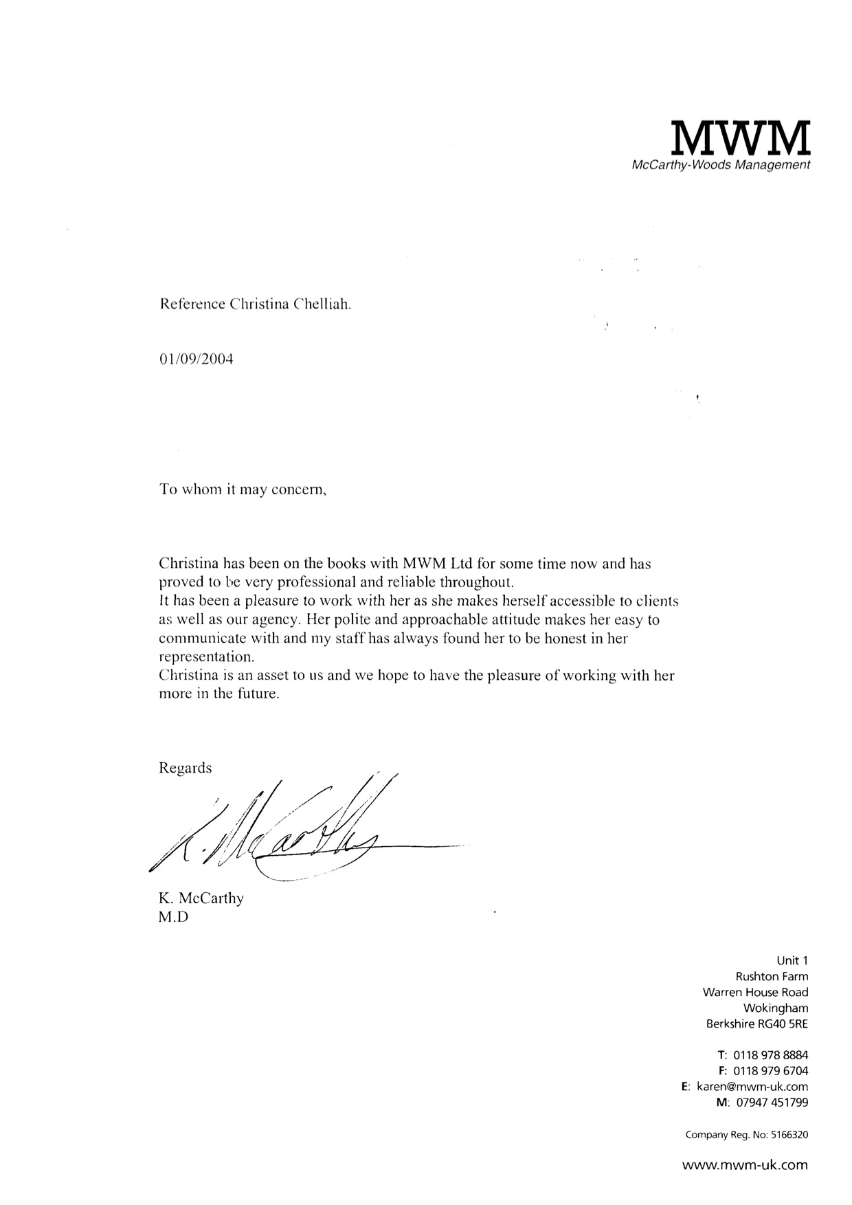 2004 - Modeling - MWM Mc Carthy Woods Management - Reference Letter.jpg