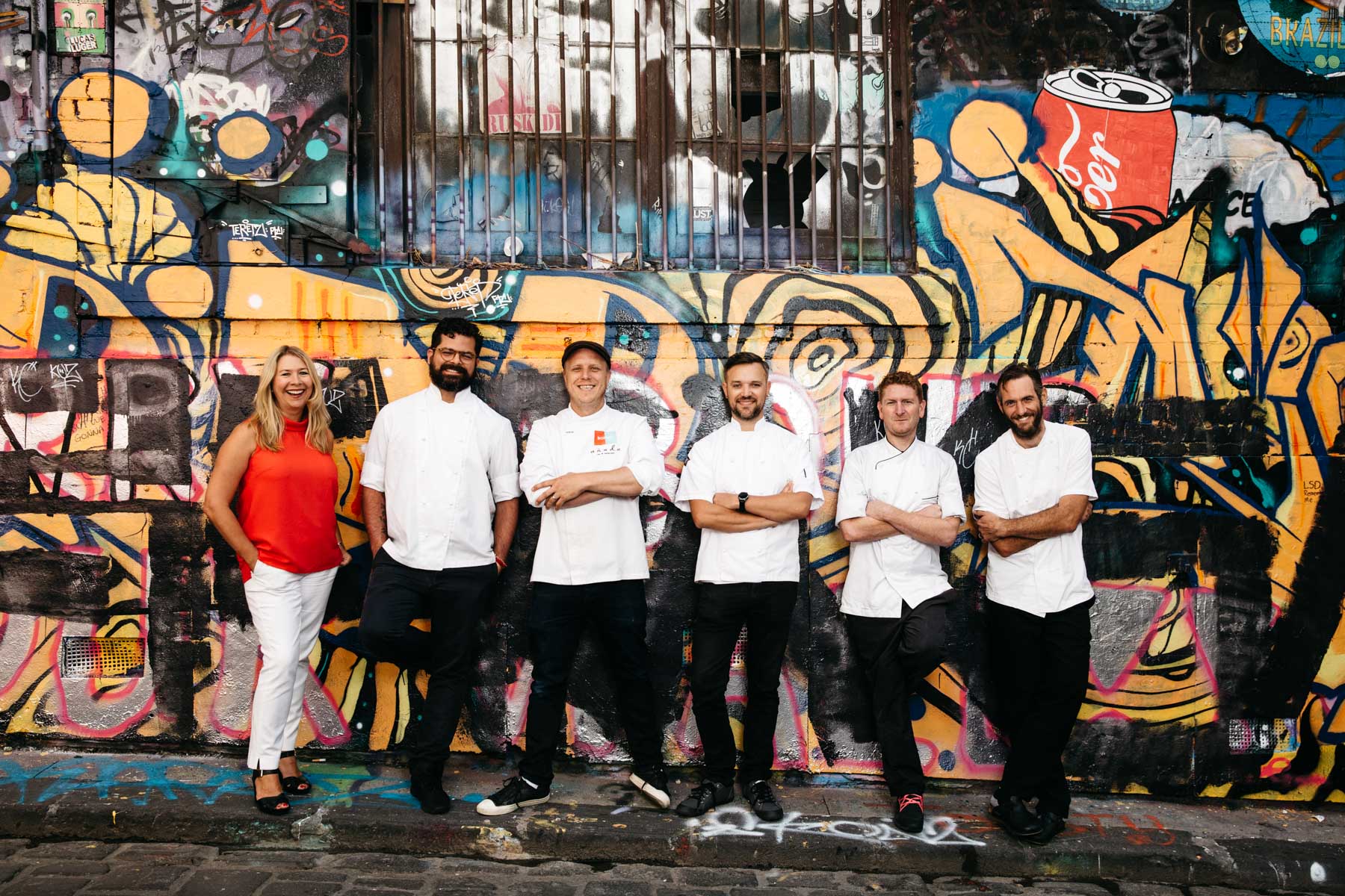 L-R: Katy Barfield (The Yume App), Alejandro Saravia (Pastuso), Jesse Gerner (Bomba), Chris Moran (San Telmo), Kam McManamey (Botherambo), Joe Grbac (St Crispin). IMAGE: supplied