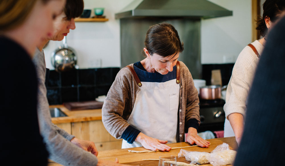 Tamsin Carvan preparing hand-made pasta in her kitchen. IMAGE: Brenner Lowe .