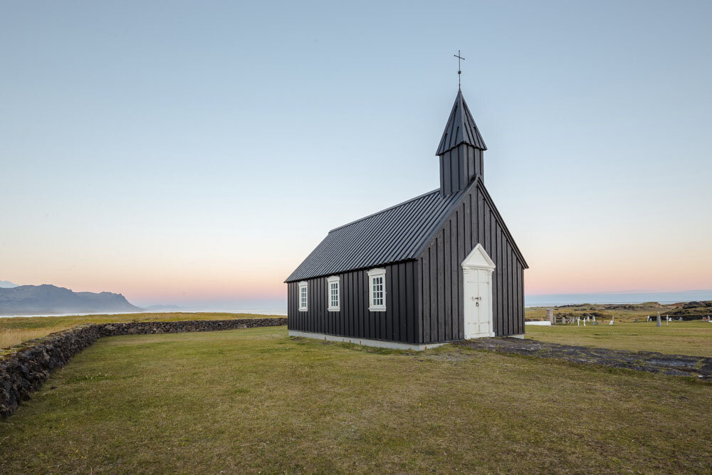 Cosy small Church in Iceland at Sunset
