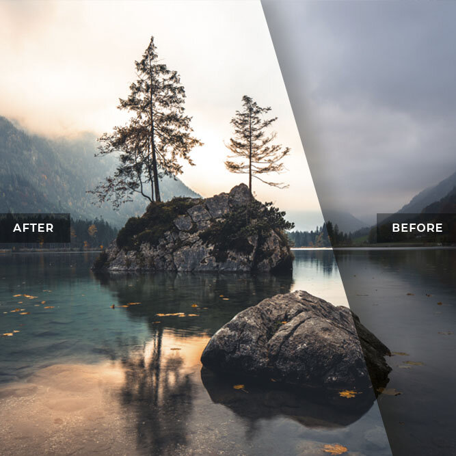 Moody sunrise at beautiful lake