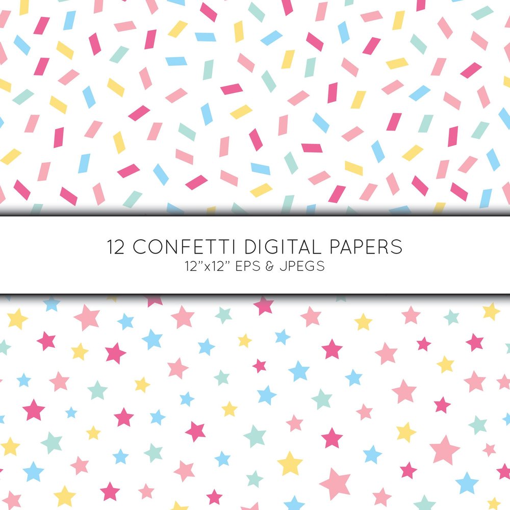 New Year Digital Paper, 2024 Scrapbook Papers, Confetti Background,  Celebration, Seamless Patterns, Commercial Use 