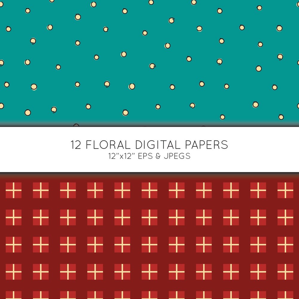 Floral Digital Paper Clipart, Pink Pattern, 12 JPEG 300 Dpi