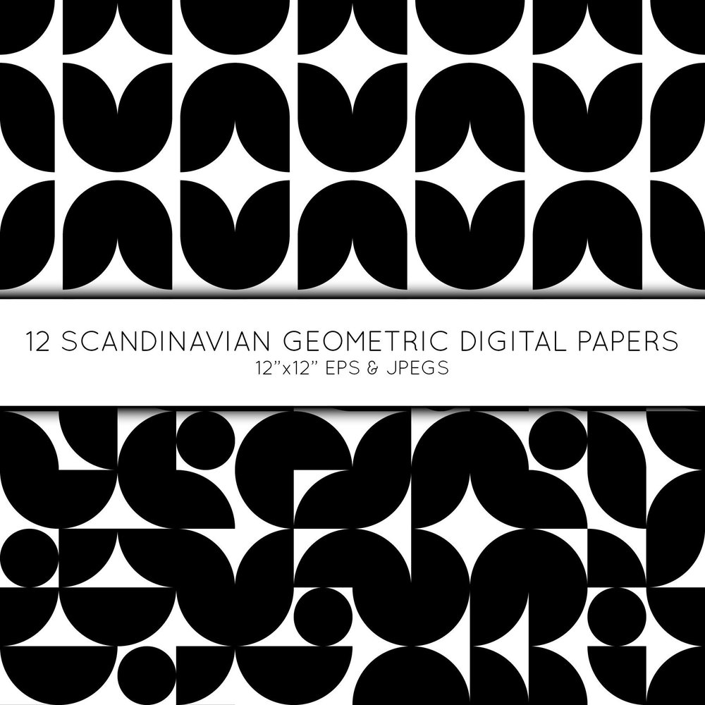 Black White Digital Paper, Black White Scrapbook Paper, Black White  Backgrounds, Black White Digital Patterns, Black and White, Geometric 