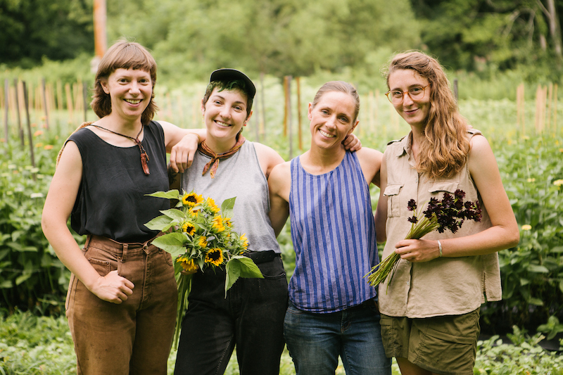 Yep, this is us, or at least part of us! This photo is missing Alison, Kaiti, Ali (our market manager), and David (our farmer in training). From left to right: Amelia Phillips, Samantha Brekosky, Elisa Lane (me) and Amelia Hazen. (note: we don’t usually dress this nice for work. I’m even wearing eyeliner!)