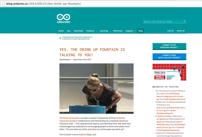http://blog.arduino.cc/2014/09/23/the-drink-up-fountain/