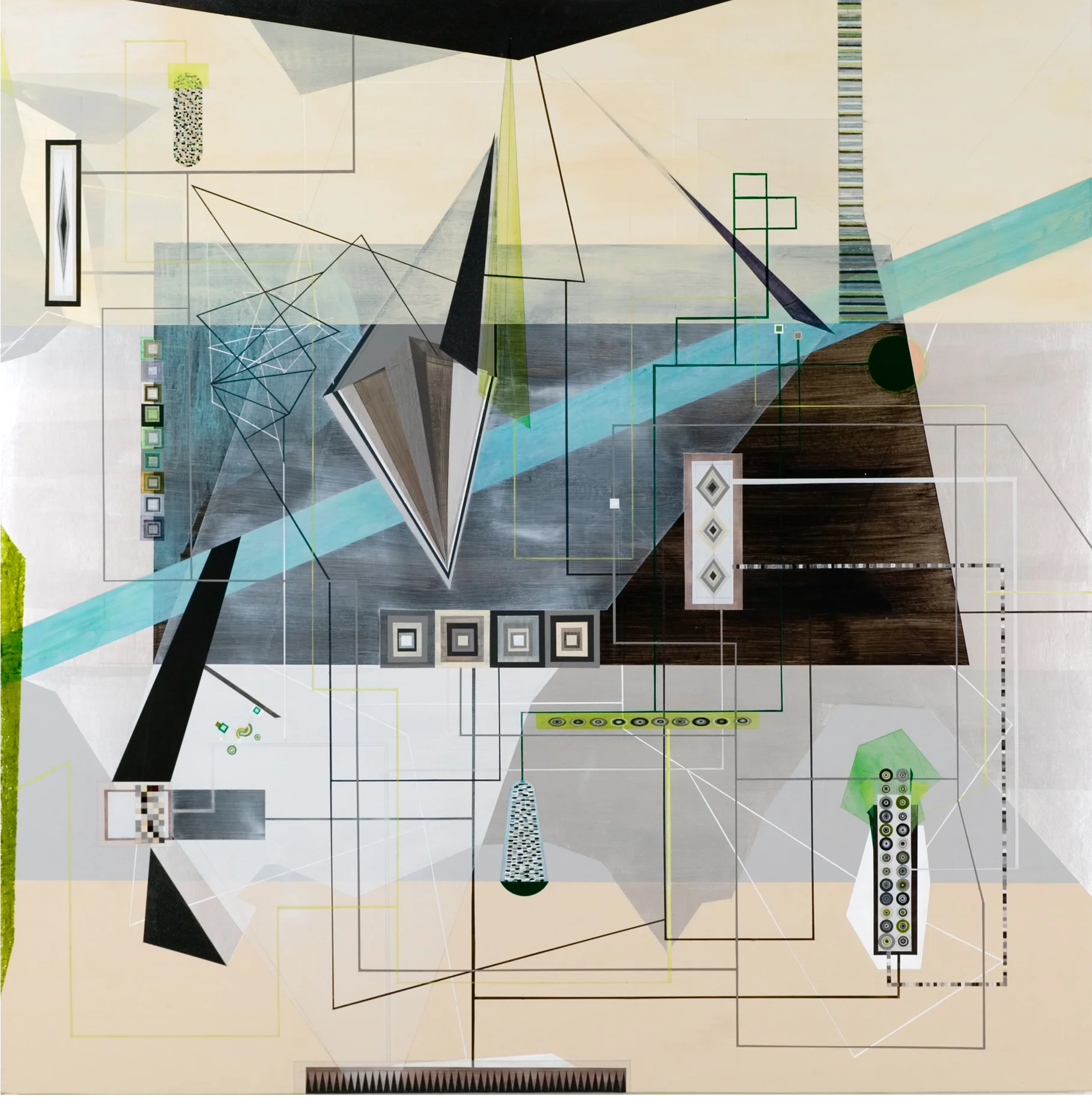 Grey Diamond Mechanic Galaxy - 2005 - Acrylic and ink on panel - 60 x 60 in. 