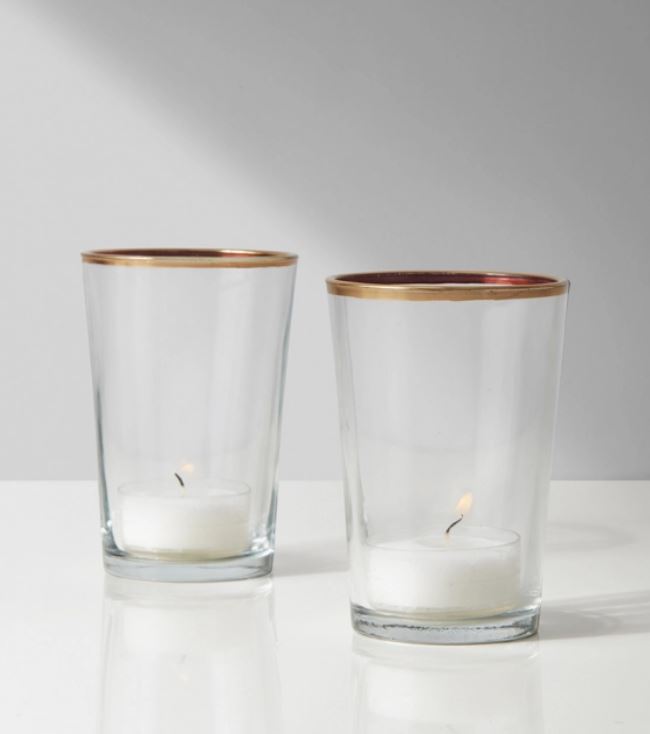 Tapered Glass Votive with Gold Rim