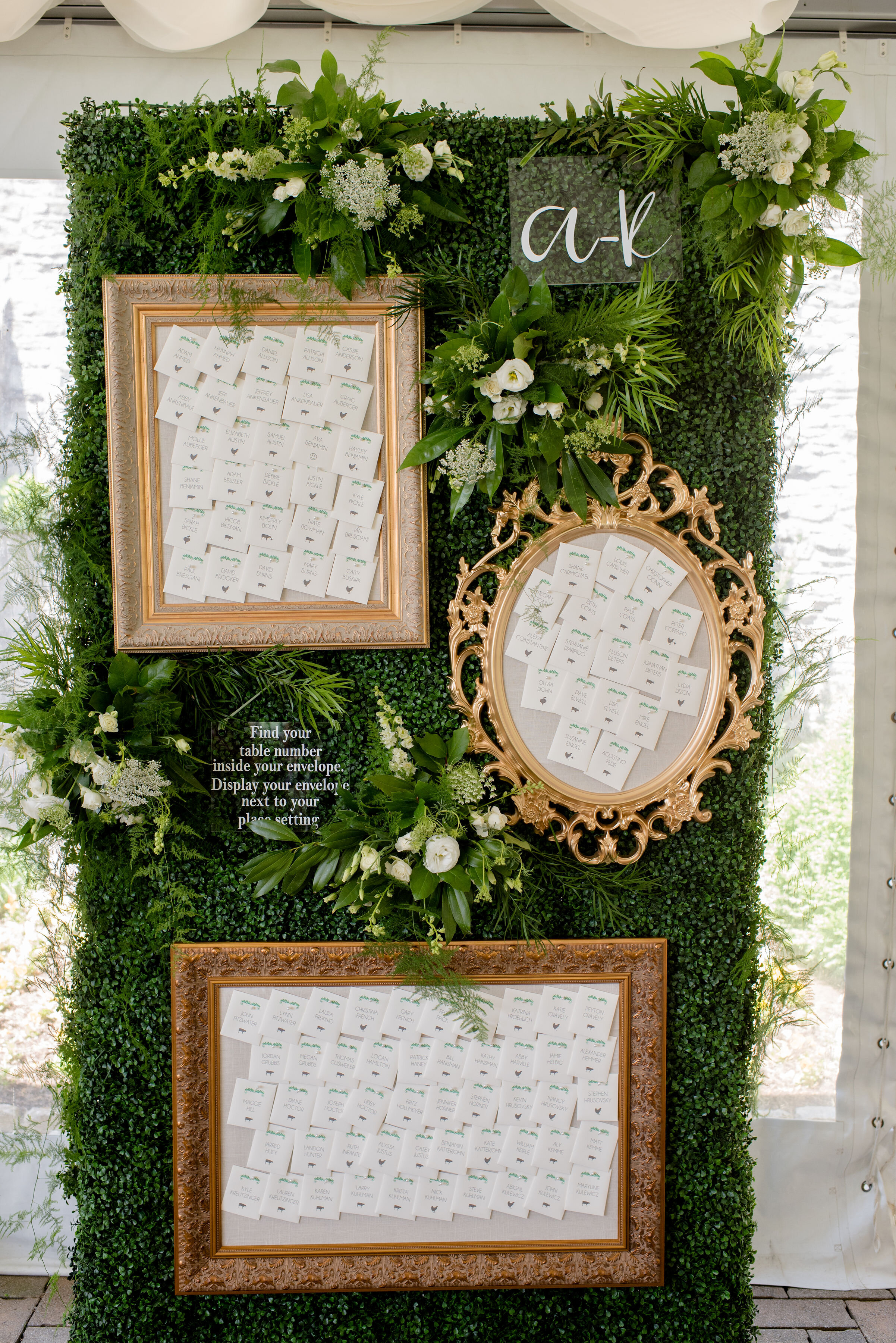Greenery Seating Chart // Cincinnati Wedding // Wedding Installation // Green and Gold