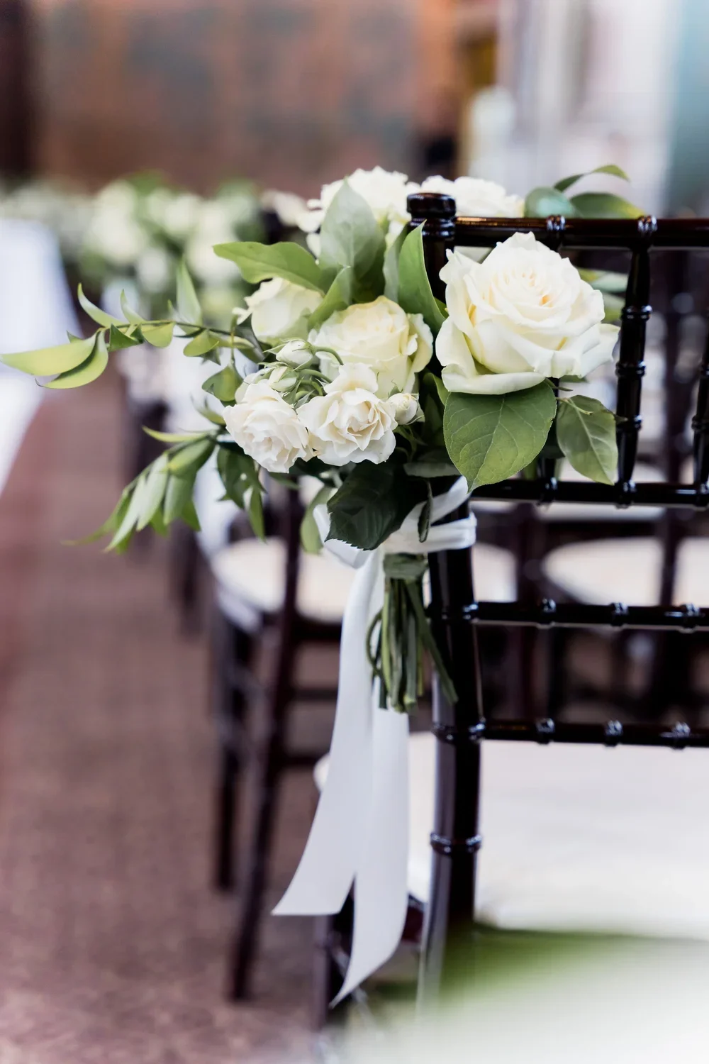 Close-Up of Ceremony Chair Floral Arrangement