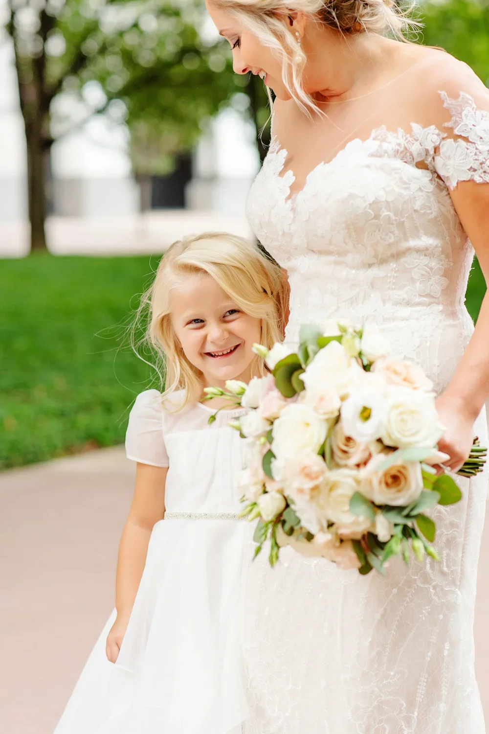 Robin and Her Sweet Flower Girl Before the Ceremony