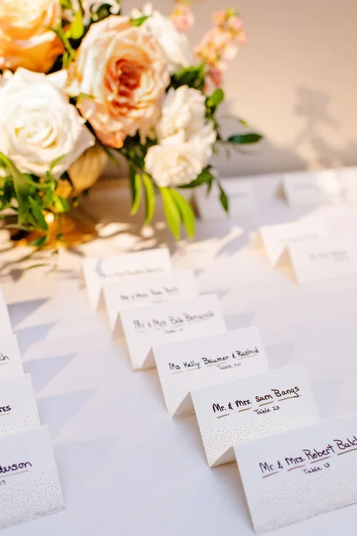 Escort Cards with Chic Floral Arrangement