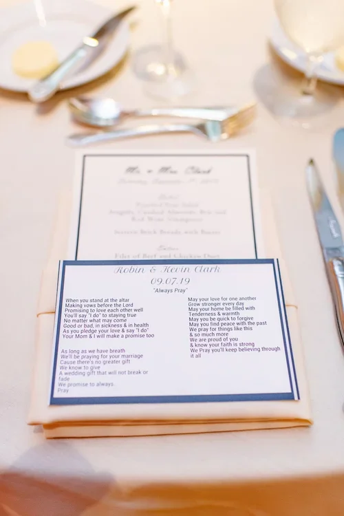 Wedding Menu at Robin and Kevin’s Hilton Netherland Plaza Reception