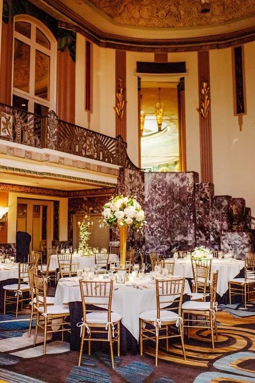 Grand Ballroom Reception with Tall Floral Centerpieces