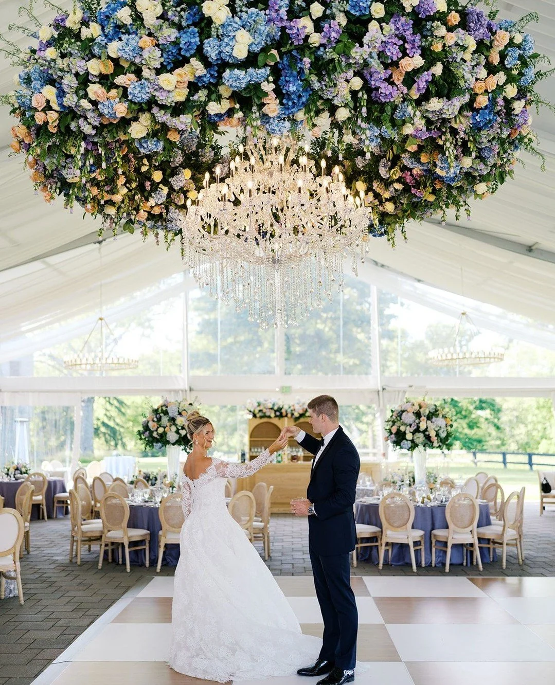 Kicking off the festivities dancing under lush florals and a sparkling chandelier set the tone for an evening of excitement and celebration of these newlyweds!!! ⁠
⁠
We can't thank Stefanie, her mom and dad, and the fabulous venue and wedding pro tea