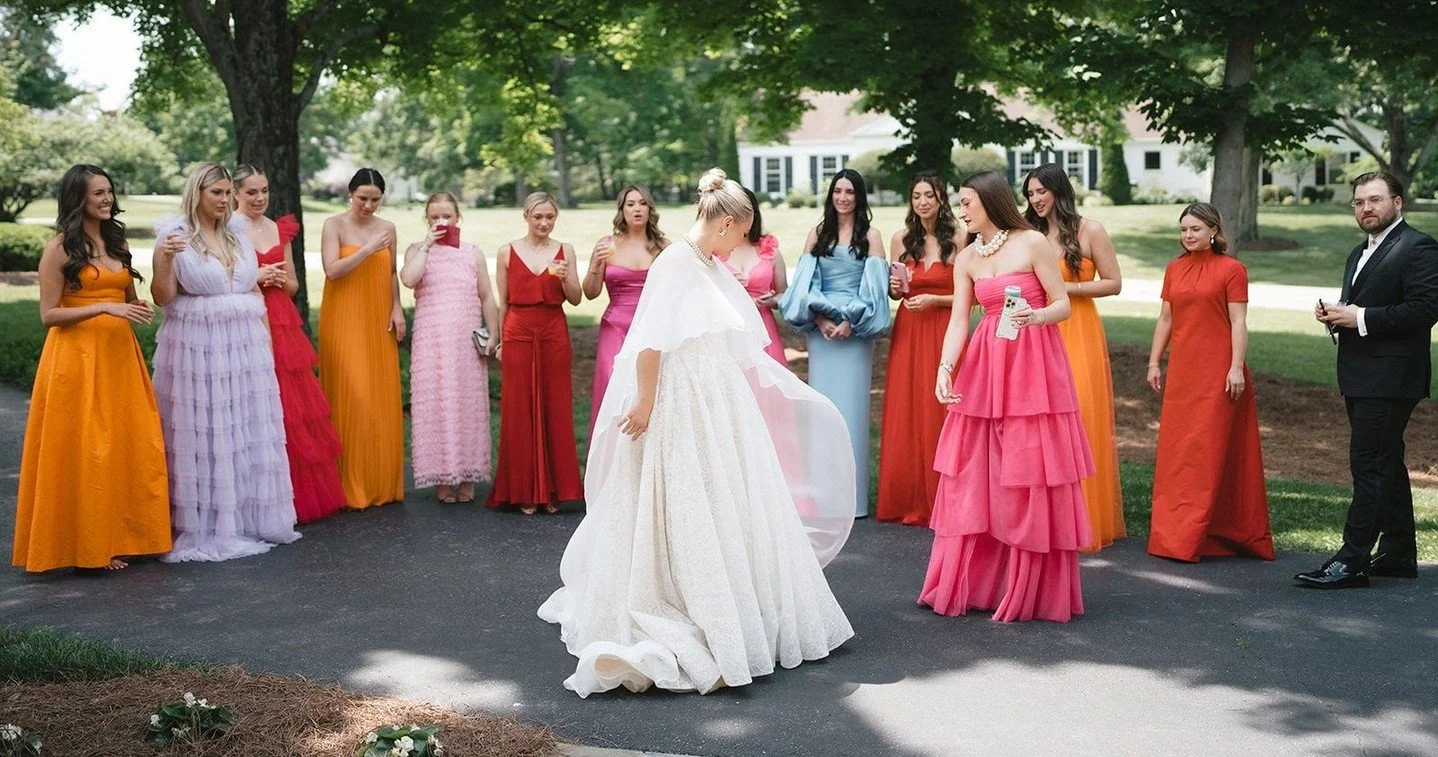 If we could channel holiday cheer the way these bridesmaids did for Ell and Logan&rsquo;s day, we would be winning at life. Absolutely stunning!⁠
⁠
Vendor Team:⁠
Floral and Event Design: @clflorals⁠
Coordinator: @beautifulmemorieswedding⁠
Catering: @
