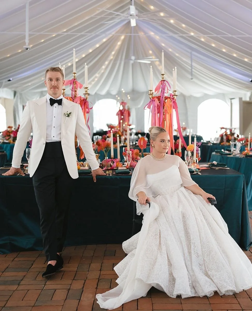 Thank you so much, Ell and Logan, for letting us help make your day so special. Congratulations!⁠
⁠
Vendor Team:⁠
Floral and Event Design: @clflorals⁠
Coordinator: @beautifulmemorieswedding⁠
Catering: @delightmoreevents⁠
Band: @gettingtouchy⁠
Cake: @