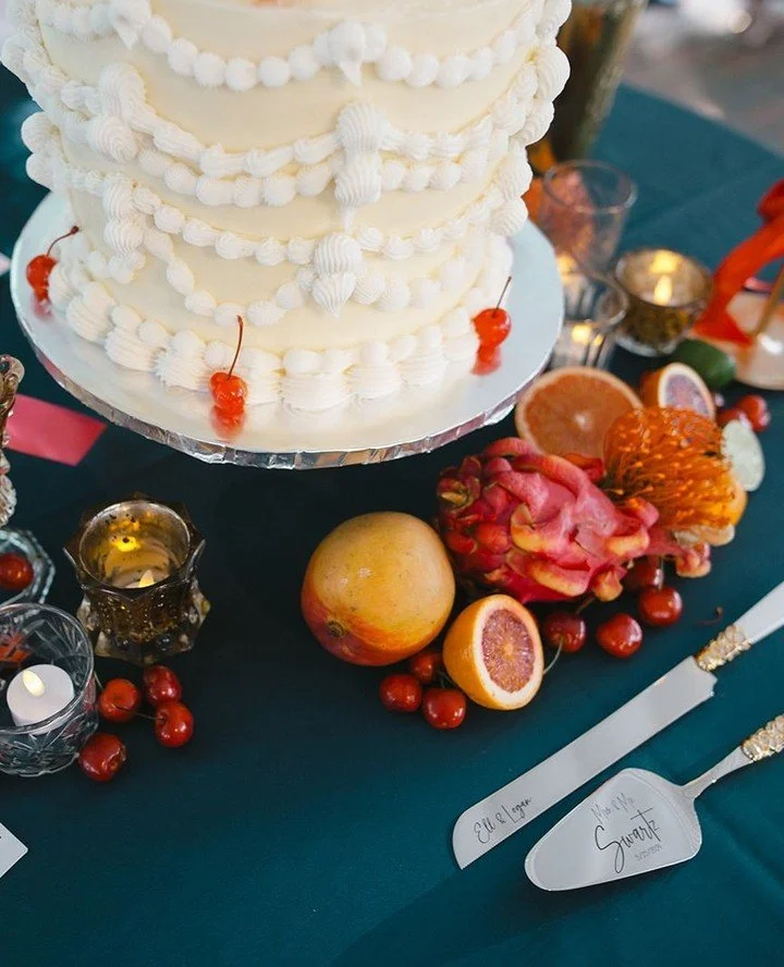 HUGE heart eyes for this cake. The cherries really highlight Ell's beautiful style.⁠
⁠
Vendor Team:⁠
Floral and Event Design: @clflorals⁠
Coordinator: @beautifulmemorieswedding⁠
Catering: @delightmoreevents⁠
Band: @gettingtouchy⁠
Cake: @yespleasebake