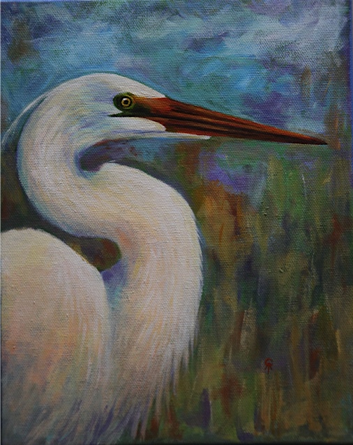 Egret 10” x 8” acrylic on canvas