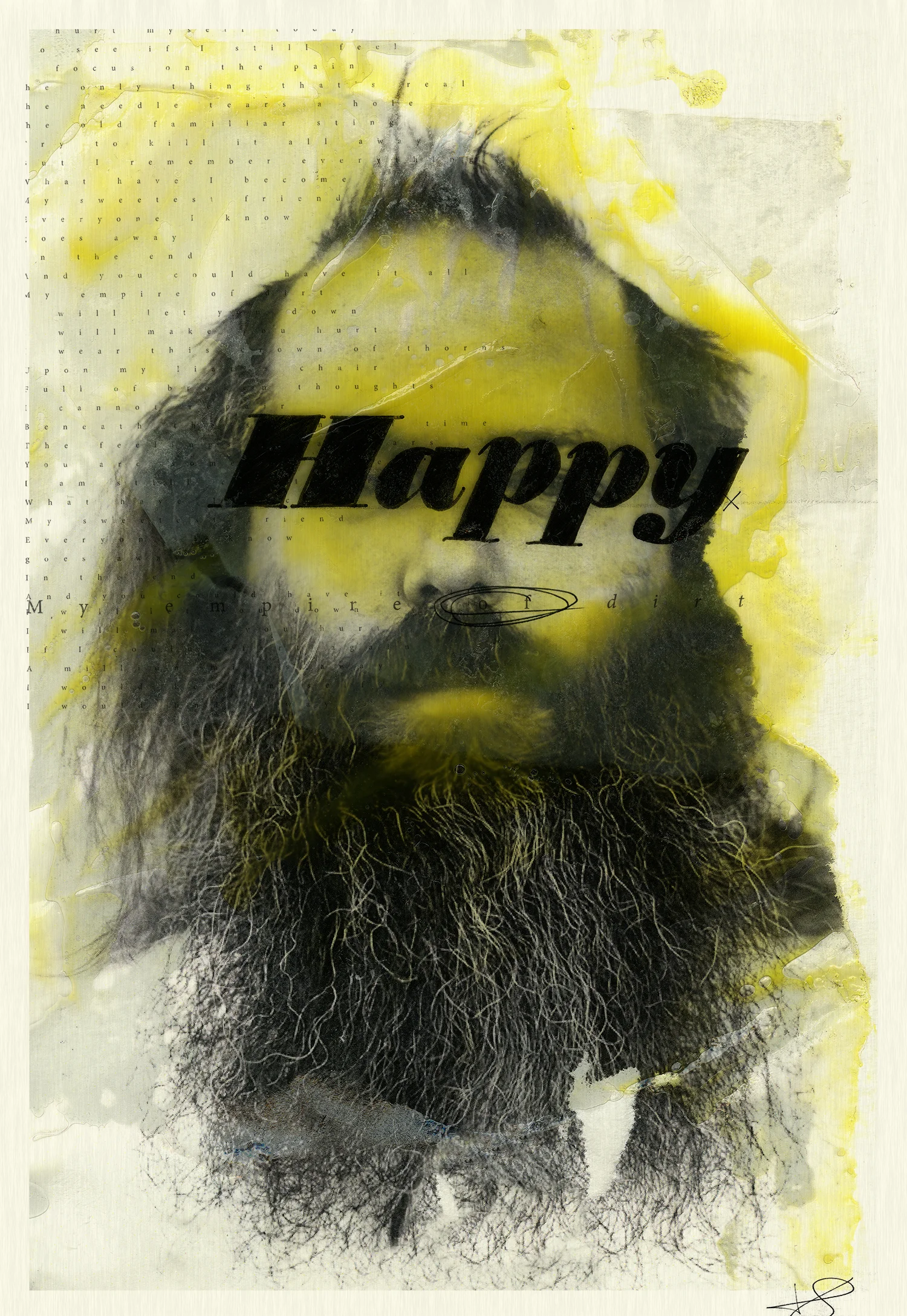 "Hurt" - Egg yuck and ink over xerox on Graphis translucent paper. Limited 15x22in prints available per request.