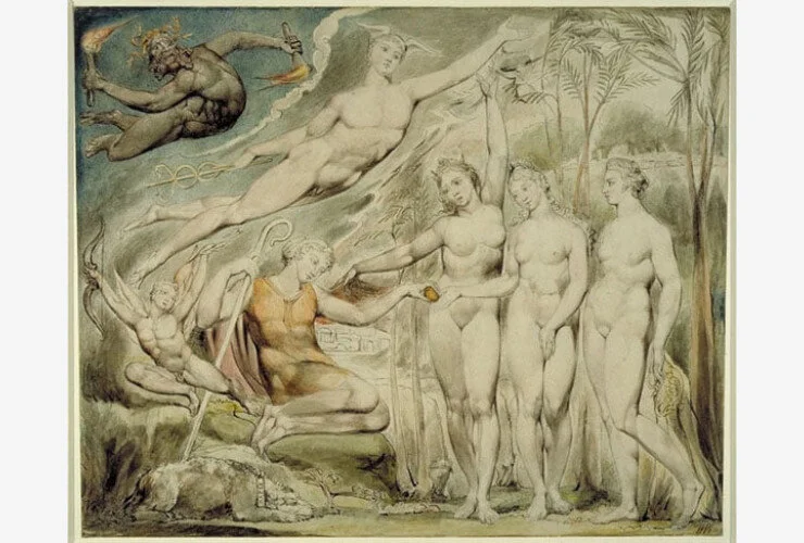 A naked Venus jumps from “The Judgement of Paris” to scold childlike viewers for their war rhymes.    