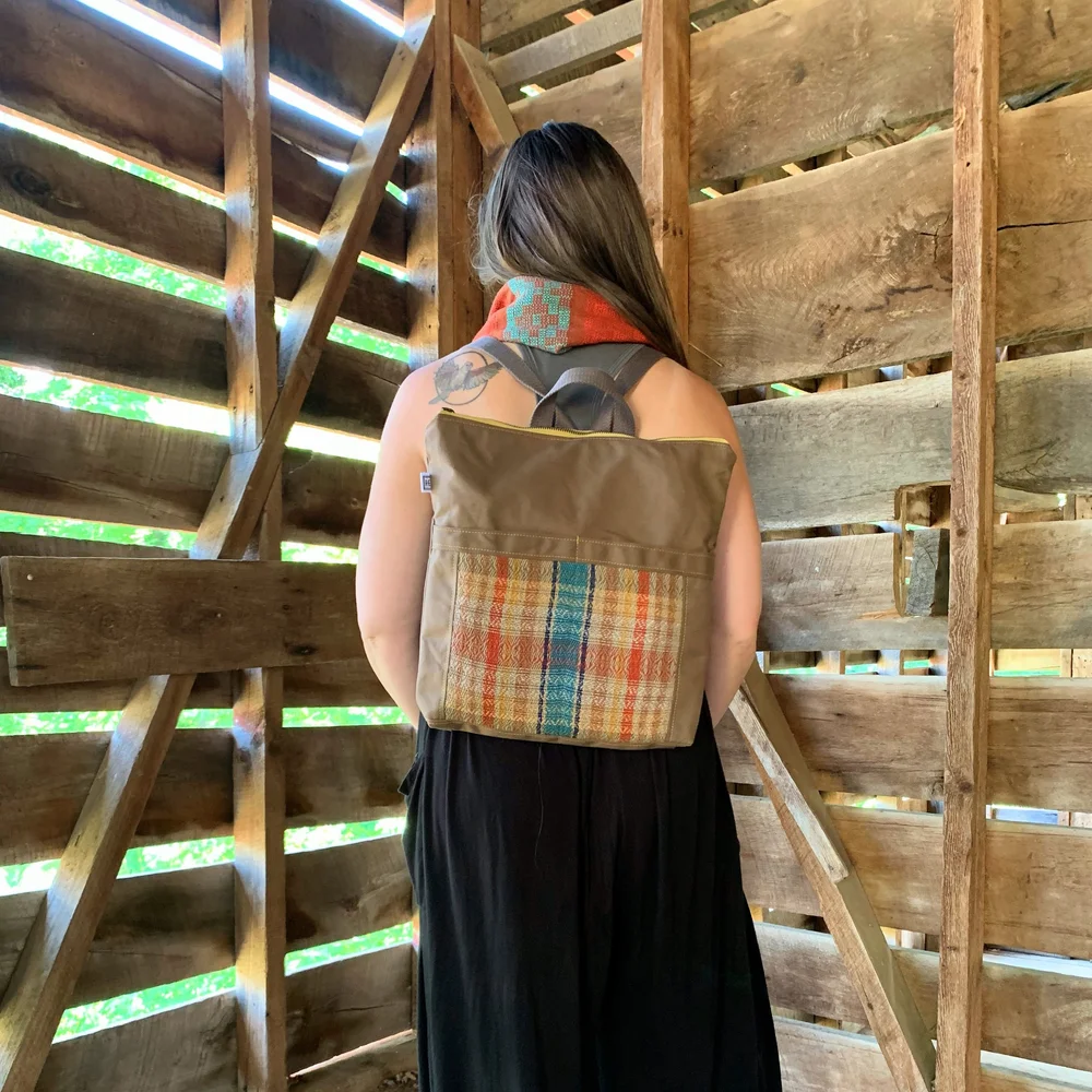 Backpack - Handwoven Textile // Olive + Pumpkin Twill  display picture 3