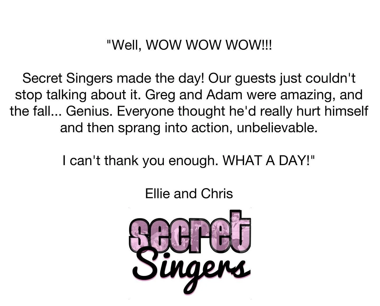 Owen Wilson would be proud of the amount of wow’s used in this lovely feedback.
Thank you so much for these kind words ❤️
#review #feedback #message  #secretsingers #singingwaiters #secretwaiters #surprisesingers #surpriseentertainment #secre