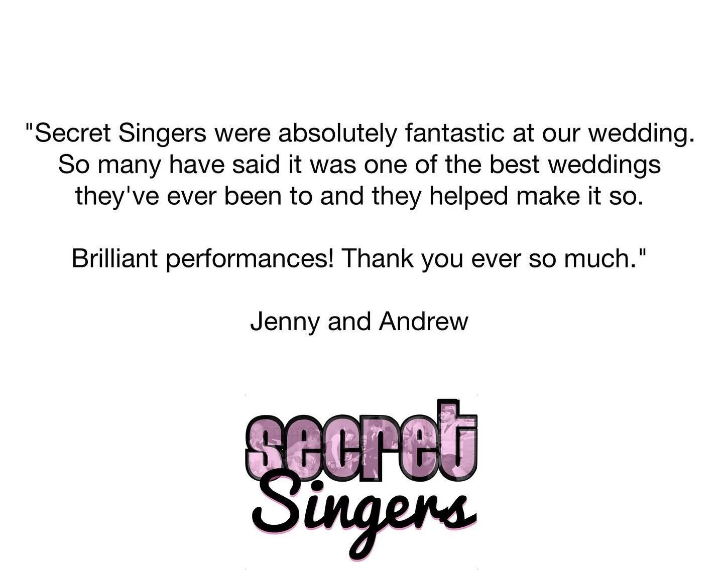 Thank you Jenny and Andrew for the amazingly lovely message!! 
Seeing these replies pop through our email whilst at work really does brighten up our day. And we’d always love to brighten up YOUR day! 
#quote #review #secretsingers #singingwai