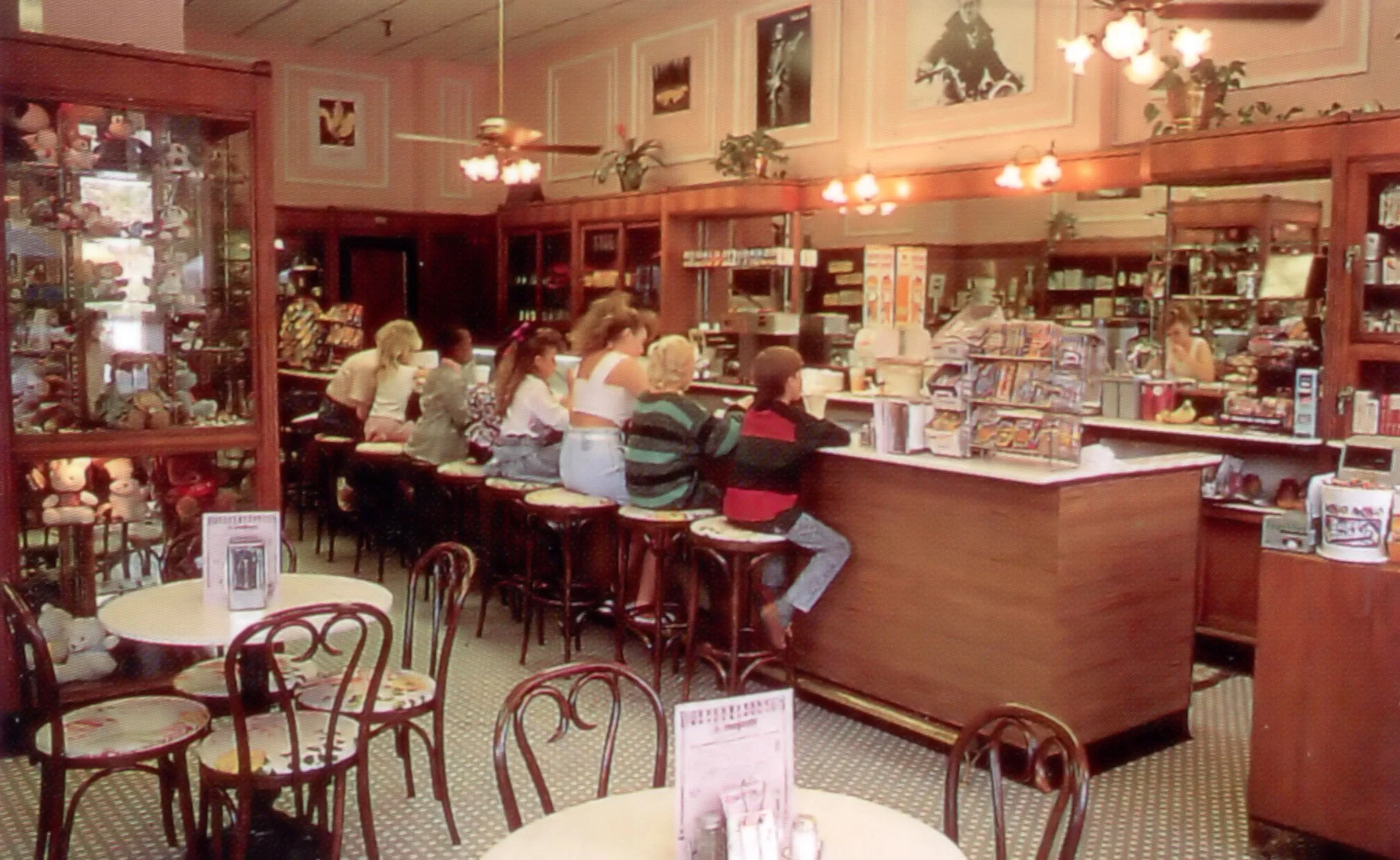 Soda Fountain at The Majestic Hotel, Hot Springs, AR where my grandfather used to take me for soda and ice cream treats (circa 1980s, I suspect, judging by the theatrical hair and the Dexters on the kid closest to the camera). Courtesy Garland County Historical Society. 