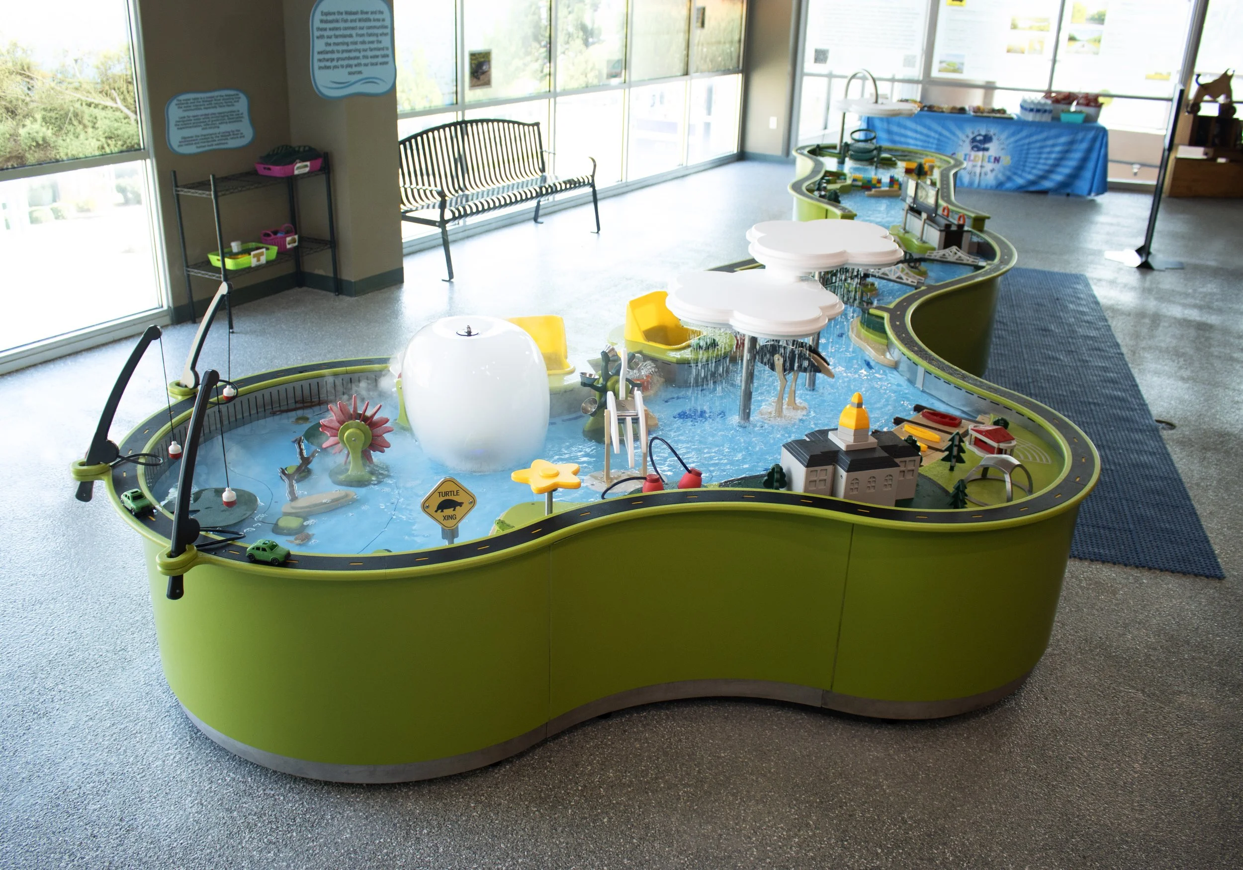 Overview shot of water table at children's museum