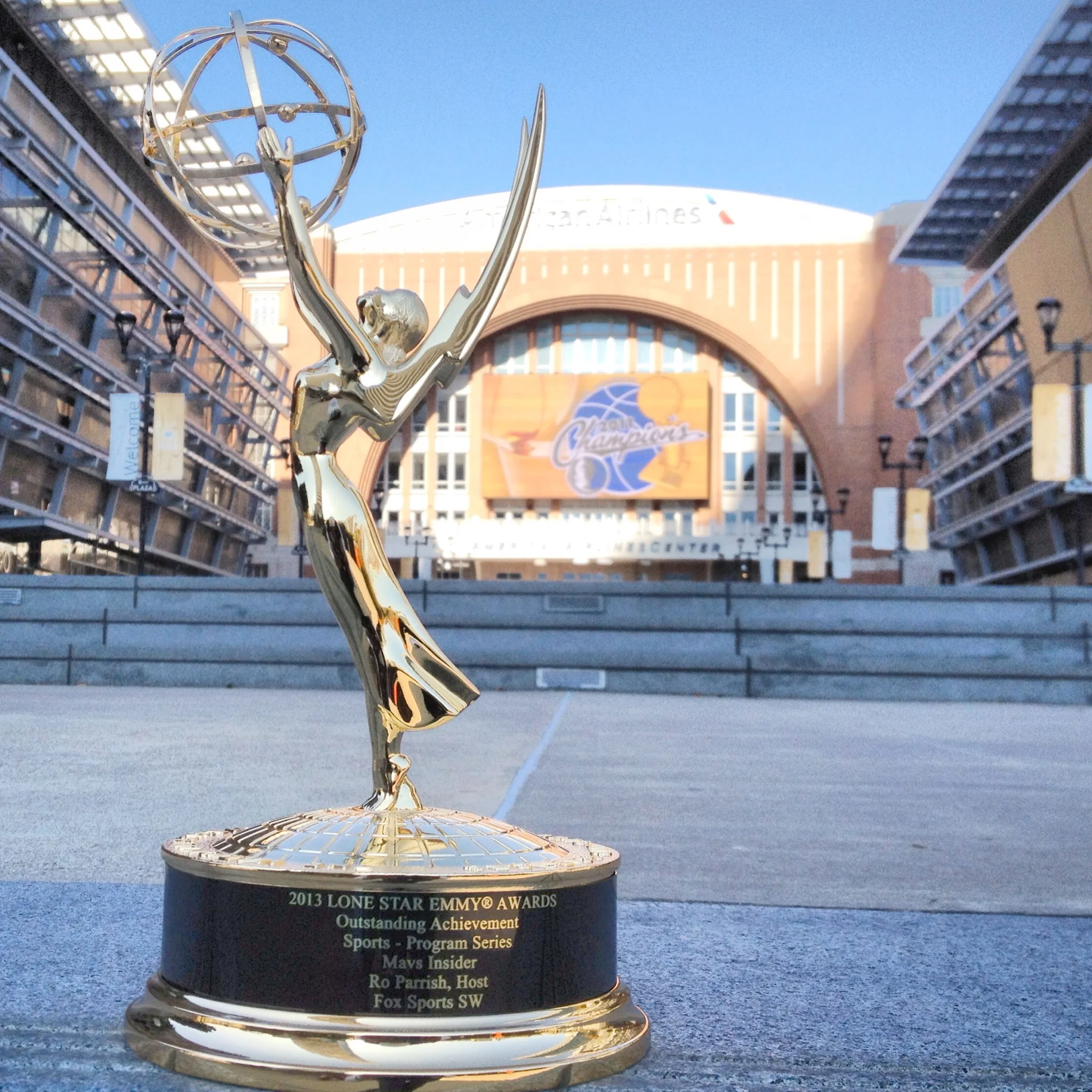 Ro's career highlight - his Emmy Award from his work on 'Mavs Insider'. 