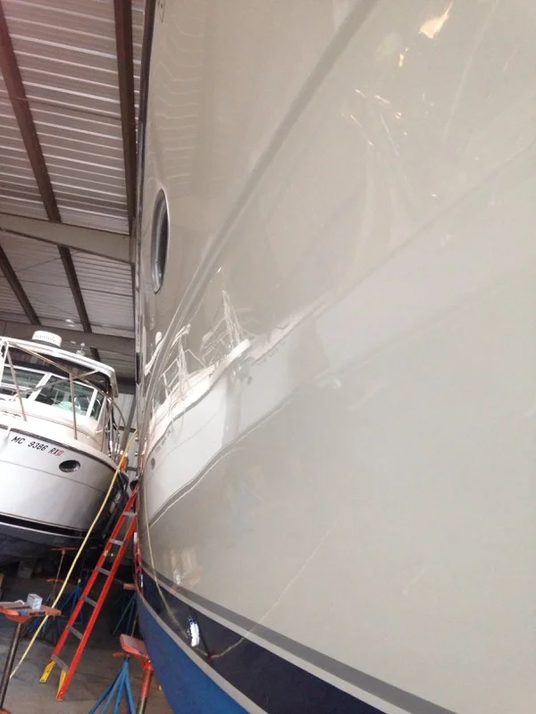 We love freshly buffed and waxed hullsides! Going to look great on the lake this summer!