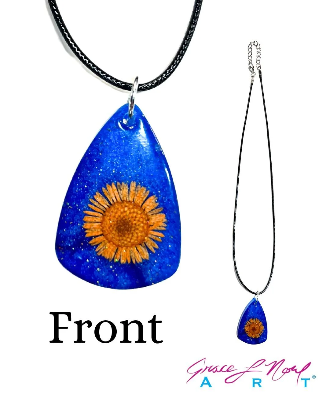 BluePendantOrangeFlower-Front.GraceNoelArt.jpg