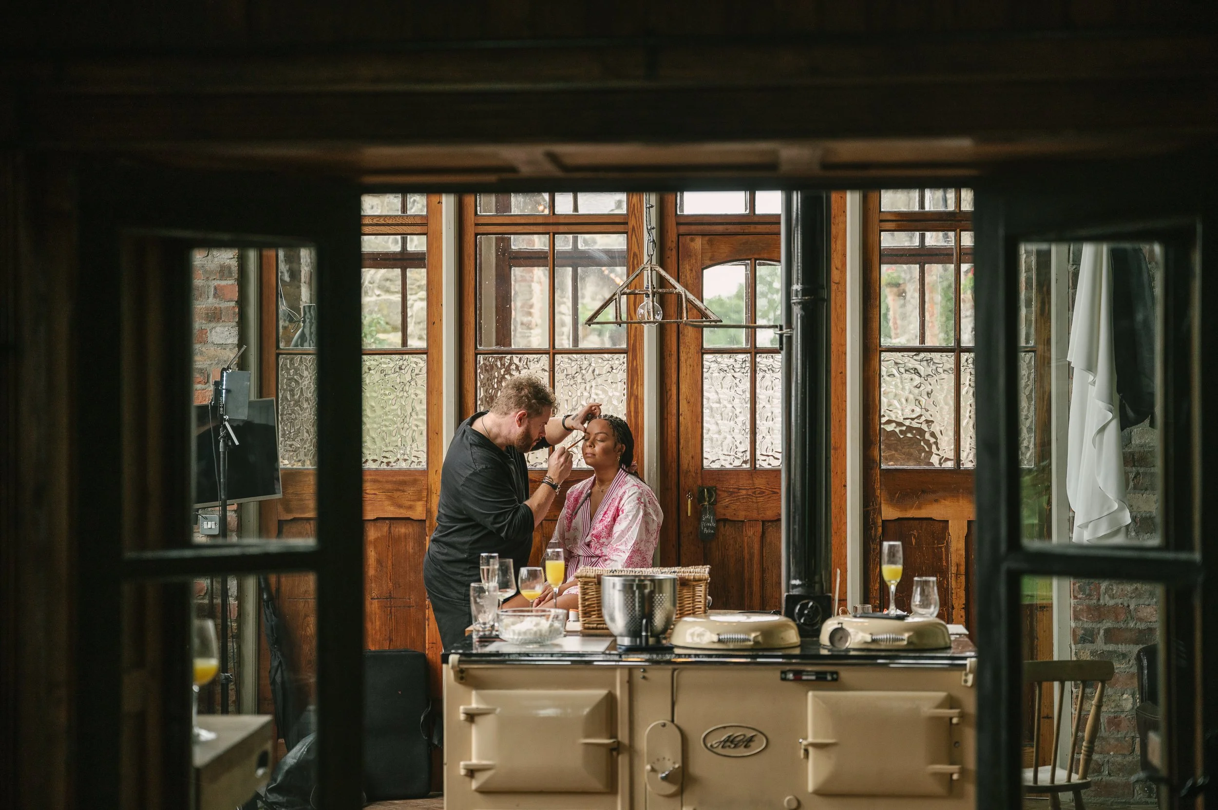 Wedding getting ready in the kitchen of Manor House at Limepark armoy