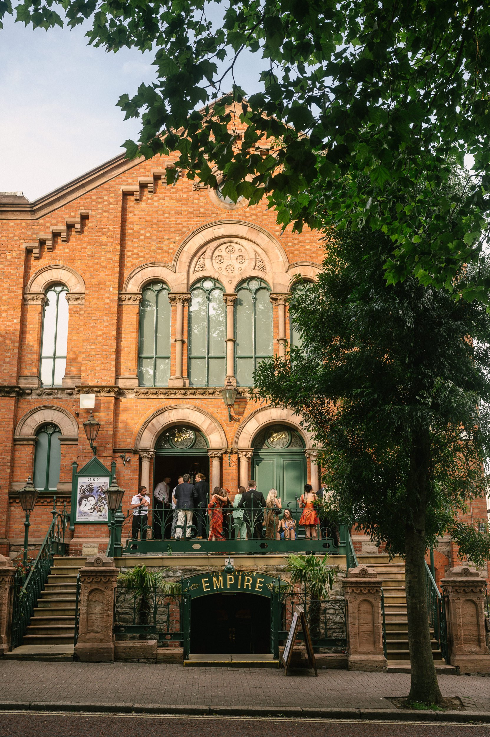 Exterior view of Empire Music Hall wedding Belfast in evening sun