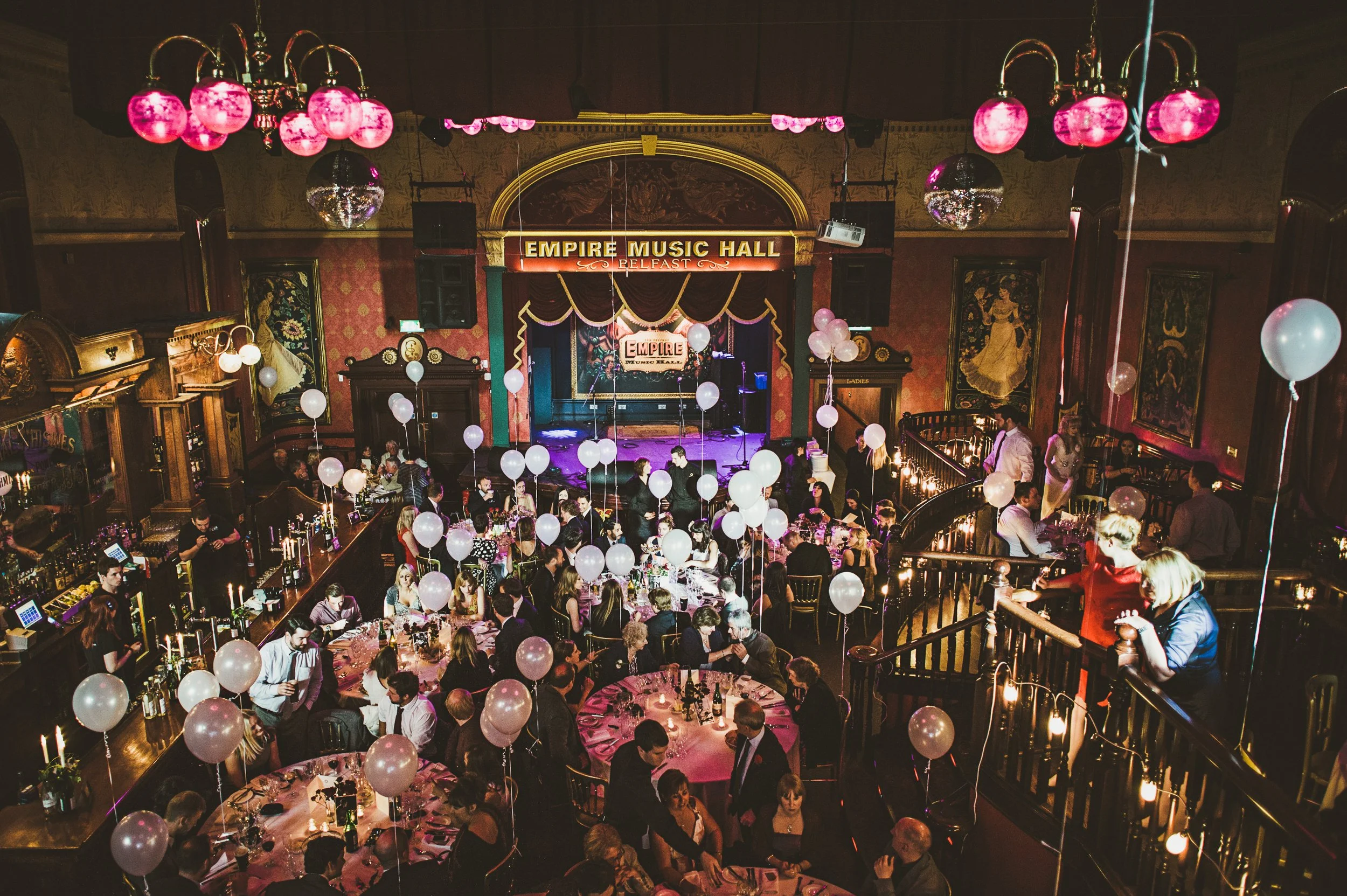 Empire Music Hall wedding decor balloons lighting