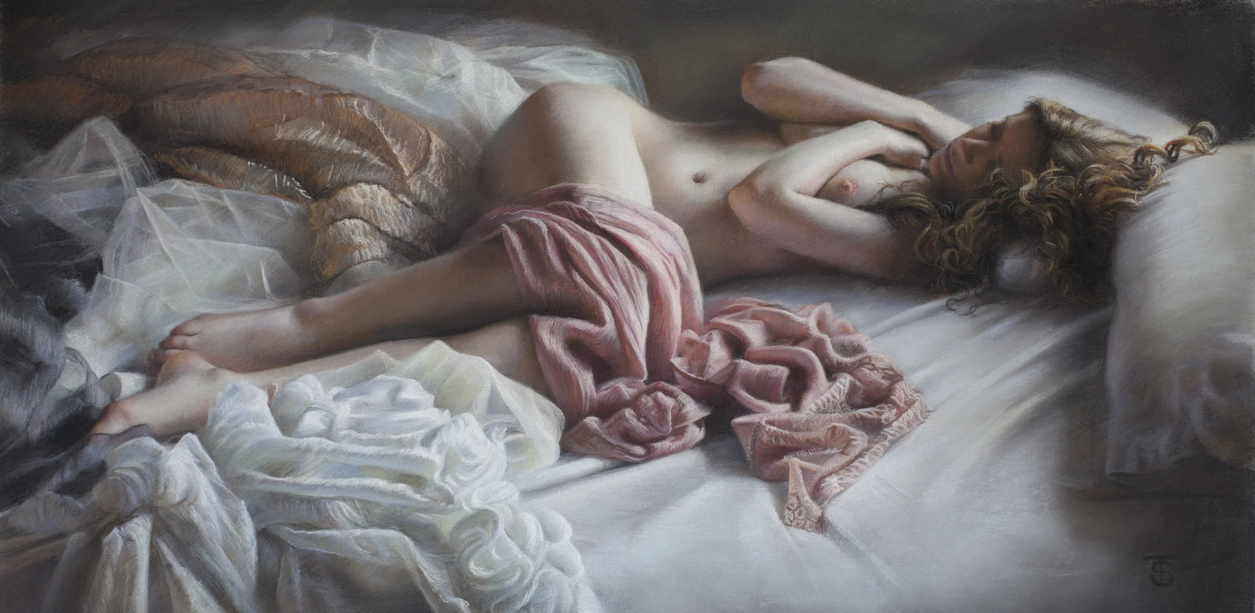 Slumber, pastel, 12" x24", sold.