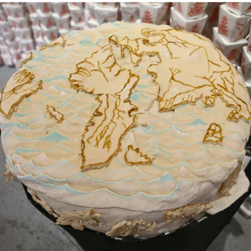 Cake with PANGEA map for Edible History Secrets of The Trade Winds dinner.jpg