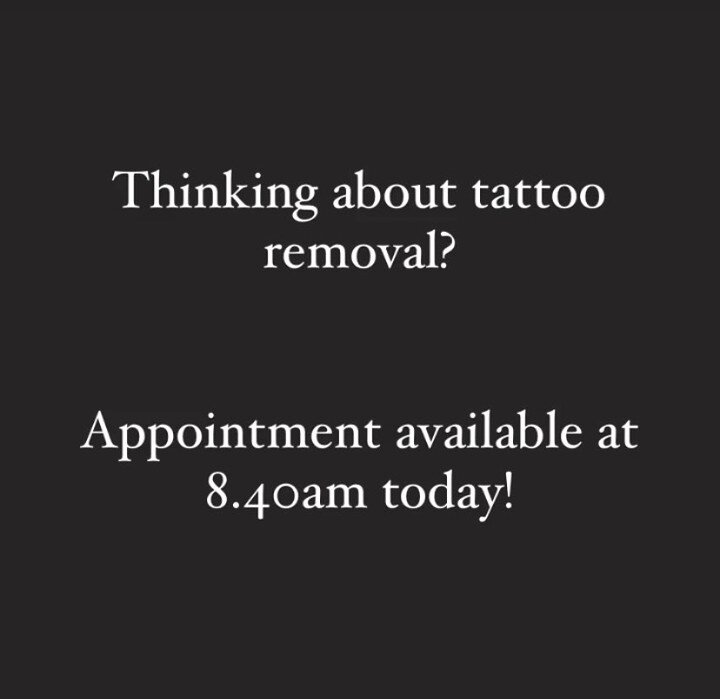We have an appointment time available today at 8.40am!
.
Have you been thinking about tattoo removal? Book in for a consultation and we can explain the treatment process, treatment numbers, costs and aftercare. 

Book today - https://www.fresha.com/b