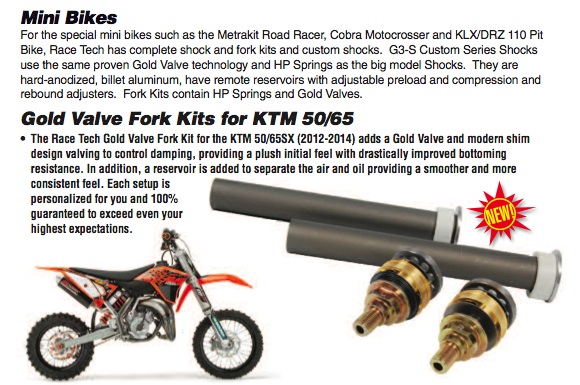 KTM 50/65 Gold Valve Fork Kit $350