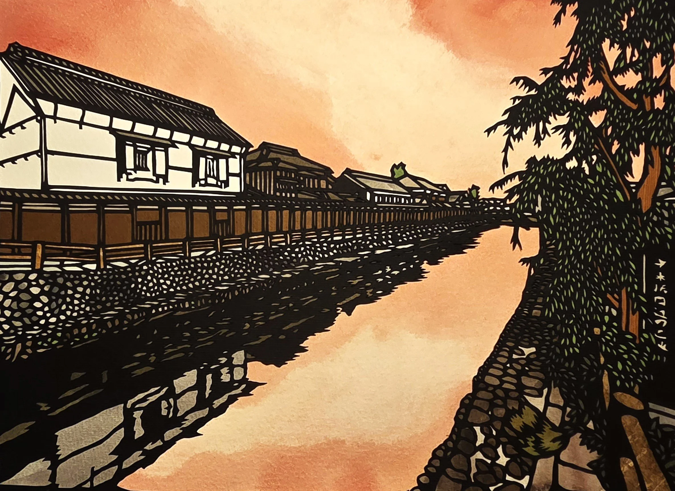 Tomoeha River | 11" x 14" | Papercutting &amp; Watercolour