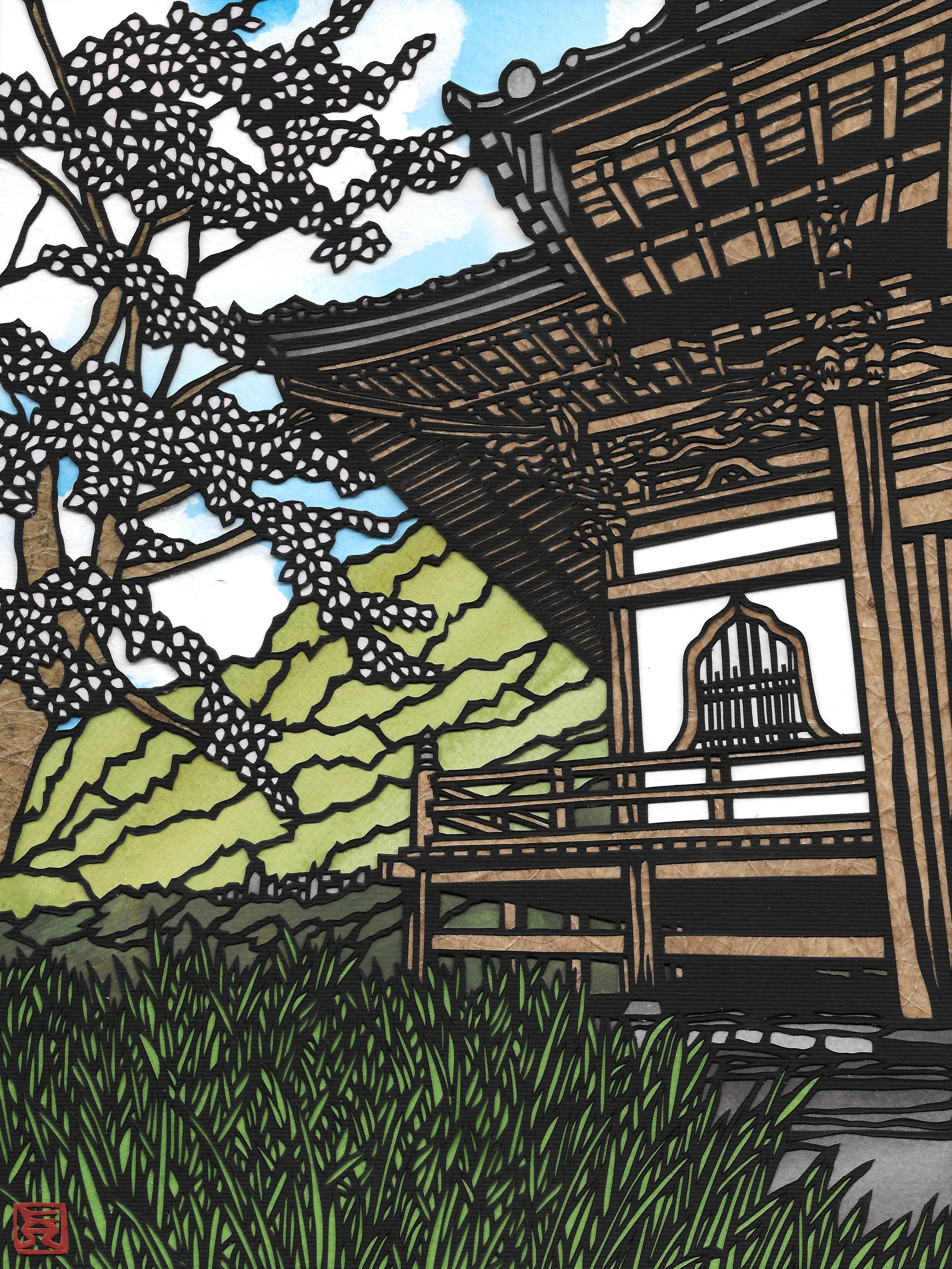 Daichuji Temple | 11" x 14” | Papercutting and Watercolour