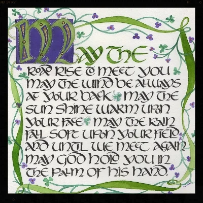 Irish Blessing Print with hand embellishment gold leaf... 7.5" square matted to fit 12' Square Frame.