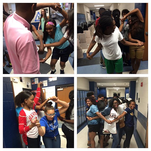 Our scholars solved the human knot this morning to warm up for all of the ACT problems they needed to solve today #2016stemsummerinstitute #ACTprep #teambuilding